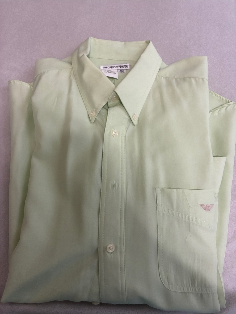 Emporio Armani Men’s Pale Green Button-Down Dress Shirt